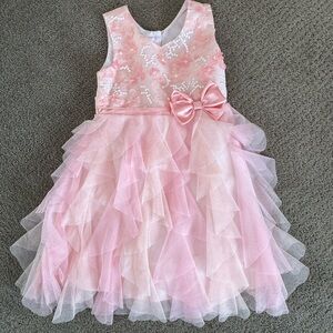 Jona Michelle Little Girl Size 4 Pink Layered Tulle Dress with Bow Easter Dress